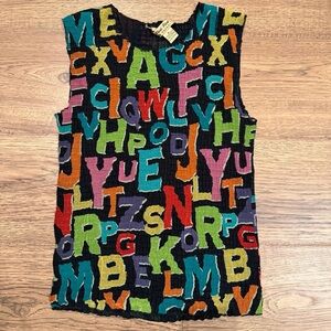 Pleat Pleat By Rafael Vintage Blouse Sleeveless Alphabet Medium EUC
